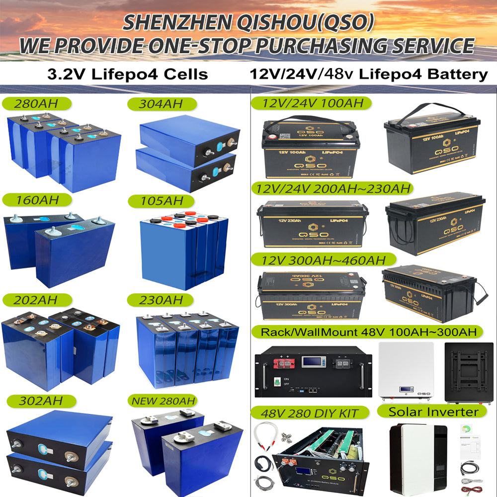 QSO Lifepo4 320ah 304ah Prismatic Lfp Lithium Ion Batteries 300Ah 310Ah 304 320 Ah Grade A 3.2V 320Ah Lifepo4 Battery Cells